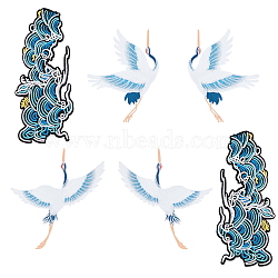 AHADERMAKER 3 Pair 3 Style Auspicous Cloud & Crane Pattern Polyester Embroidery Iron on Applique Patch, Sewing Craft Decoration, Mixed Color, 92~150x150~214x1mm, 1 pair/style(PATC-GA0001-11)