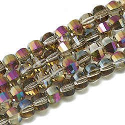 Electroplate Glass Beads Strands, Rainbow Plated, Faceted, Round, Dark Goldenrod, 6x5x5mm, Hole: 1mm, about 95~96pcs/strand, 17.20 inch(43.7cm)(X-EGLA-Q094-A10)