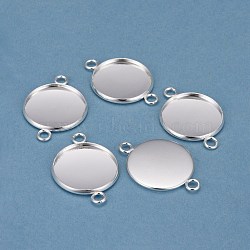 201 Stainless Steel Cabochon Connector Settings, Plain Edge Bezel Cups, Flat Round, Silver, Tray: 20mm, 31.5x22x2mm, Hole: 3mm(STAS-F191-15S-H)