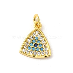 Real 18K Gold Plated Rack Plating Brass Micro Pave Cubic Zirconia Pendants Charms, Long-Lasting Plated, Lead Free & Cadmium Free, Triangle, 11x9.5x2mm, Hole: 3mm(KK-S396-01E)