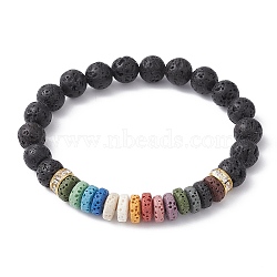 Dyed Colorful Natural Lava Rock & Rhinestone Beaded Stretch Bracelets for Women, Golden, Inner Diameter: 2-1/8 inch(5.3cm)(BJEW-JB09668-02)