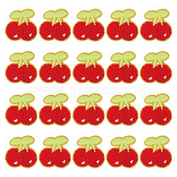 20Pcs Polyester Iron on/Sew On Patches, Slef-Adhesive, Cloth Appliques, Cherry, Red, 54x52.5x2.5mm(PATC-CA0001-33)