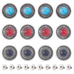 21 Sets 3 Colors Alloy Buttons, with Synthetic Turquoise and Iron Screws, for Purse, Bags, Leather Crafts Decoration, Flat Round, Mixed Color, 20mm, 7 sets/color(FIND-GF0005-34)