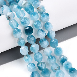 Dyed Natural White Jade Beads Strands, Two Tone, Faceted, Star Cut Round Beads, Light Sky Blue, 7~8x6~7.5x6~7.5mm, Hole: 1mm, about 48~49pcs/strand, 14.17~15.35''(36~39cm)(G-T139-8mm-45X)