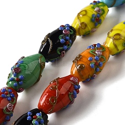Handmade Lampwork Beads, Rice wit Flower, Mixed Color, 23x12~13mm, Hole: 1.6mm(LAMP-J089-D-A)