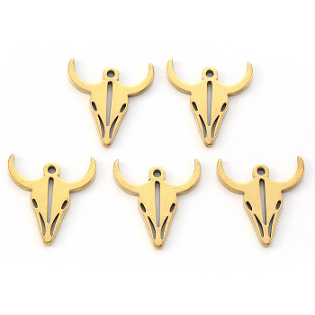 Vacuum Plating 304 Stainless Steel Charms, Laser Cut, Cow Head, Golden, 15x13x1mm, Hole: 0.9mm