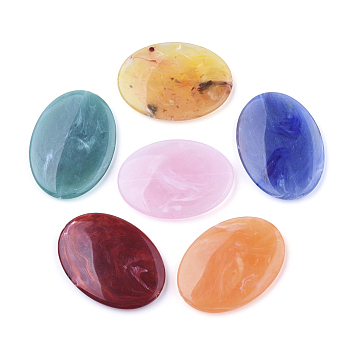 Acrylic Beads, Imitation Gemstone Style, Two Tone Color, Oval, Mixed Color, 40x29x5.5mm, Hole: 1.5mm, about 170pcs/500g