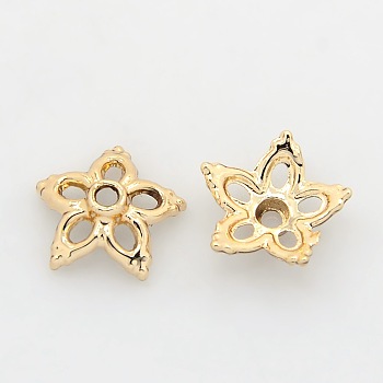 Nickel Free & Lead Free Light Gold Tone Alloy Fancy Bead Caps, Long-Lasting Plated, 5-Petal, Flower, 13x4mm, Hole: 1.5mm