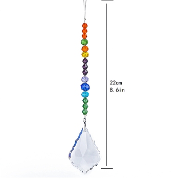 K9 Glass Beaded Hanging Ornaments, Rainbow Maker Suncatchers for Home Outdoor Decoration, Leaf, 220mm