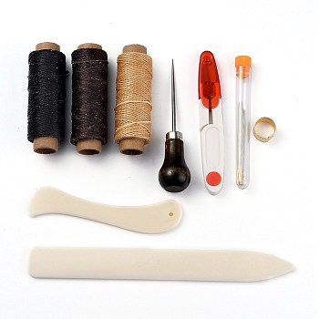 Leather Sewing Tools, Leather Craft Hand Stitching Tools, with Leather Sewing Waxed Thread and Needle for Leather Craft Making, Mixed Color, 8.6cm