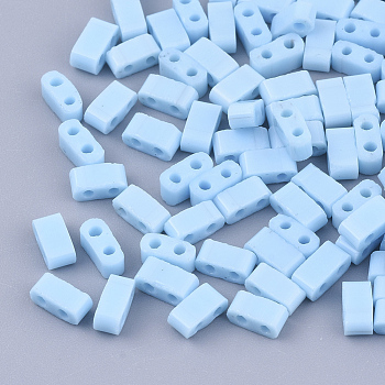 2-Hole Glass Seed Beads, Opaque Colours, Rectangle, Light Sky Blue, 4.5~5.5x2x2~2.5mm, Hole: 0.5~0.8mm, about 250pcs/10g