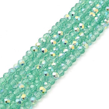 Baking Painted Transparent Glass Beads Strands, Imitation Opalite, Faceted, AB Color Plated, Round, Medium Aquamarine, 4.5x4mm, Hole: 0.9mm, about 117~118pcs/strand, 17.13~17.32''(43.5~44cm)