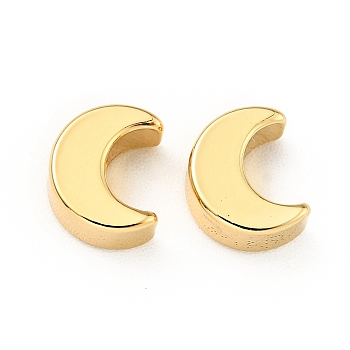 Brass Beads, Cadmium Free & Lead Free, Moon, Real 18K Gold Plated, 7x4x3mm, Hole: 1.4mm