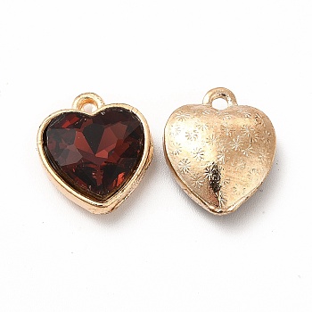 Faceted Glass Rhinestone Pendants, with Golden Tone Zinc Alloy Findings, Heart Charms, Dark Red, 16.5x14x6.5mm, Hole: 1.6mm