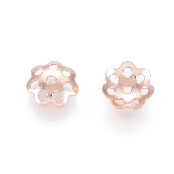 201 Stainless Steel Bead Caps, Flower, Multi-Petal, Rose Gold, 6x1mm, Hole: 1mm