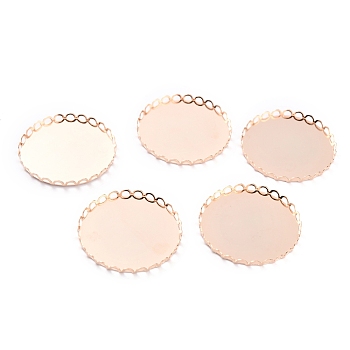 304 Stainless Steel Cabochon Settings, Lace Edge Bezel Cups, Flat Round, Rose Gold, 31x3mm Tray: 30mm