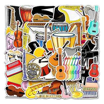 Waterproof PVC Adhesive Stickers, for Suitcase, Skateboard, Refrigerator, Helmet, Mobile Phone Shell, Musical Instruments Pattern, 55~85mm, 50pcs/bag