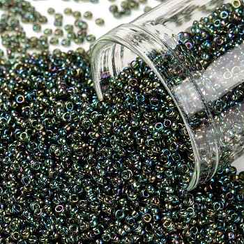 TOHO Round Seed Beads, Japanese Seed Beads, (180) Transparent AB Olivine, 15/0, 1.5mm, Hole: 0.7mm, about 3000pcs/10g