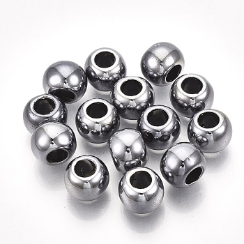 UV Plating ABS Plastic Beads, Round, Gunmetal Plated, 6x4.5mm, Hole: 2.5mm
