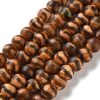 Dyed & Heated Tibetan Style dZi Beads Strands, Natural Agate Beads Strands, Round, Chocolate, Horse Tooth Pattern, 8mm, Hole: 1.2mm, about 49pcs/strand, 14.57''(37cm)