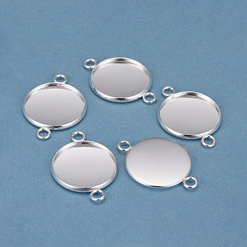 201 Stainless Steel Cabochon Connector Settings, Plain Edge Bezel Cups, Flat Round, Silver, Tray: 20mm, 31.5x22x2mm, Hole: 3mm