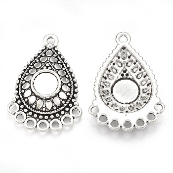 Tibetan Style Alloy Cabochon Connector Settings, Chandelier Component Link, Cadmium Free & Lead Free,, teardrop, Antique Silver, Tray: 8.5mm, 36x25.5x5.5mm, Hole: 2mm, about 250pcs/1000g