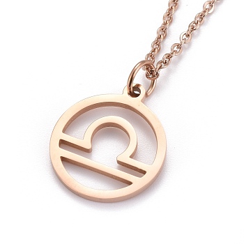 304 Stainless Steel Pendant Necklaces, with Lobster Claw Clasps, Constellation/Zodiac Sign, Rose Gold, Libra, 19.68 inch(50cm)