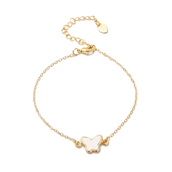 Butterfly Link Bracelet for Girl Women Gift, Freshwater Shell Charm Brass Bracelet, Golden, 7.48 inch(19cm)