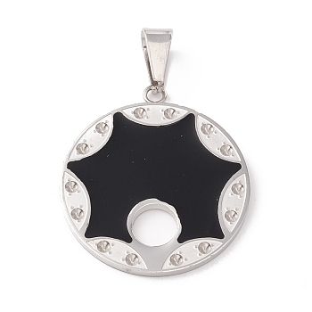 304 Stainless Steel Enamel Pendants, with Rhinestone, Flat Round, Stainless Steel Color, 33.5x29.5x2mm, Hole: 9.5x4.5mm