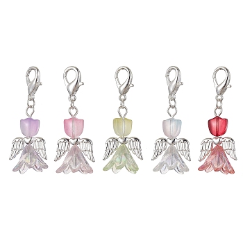 Lily Angel Glass Pendant Decorations, with Alloy Lobster Claw Clasps, Mixed Color, 48.5mm