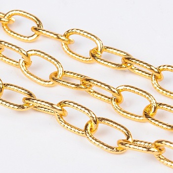 Aluminum Cable Chains, Textured, Unwelded, Oval, Oxidated in Gold, Size: about Chain: 12mm long, 8mm wide, 1.5mm thick