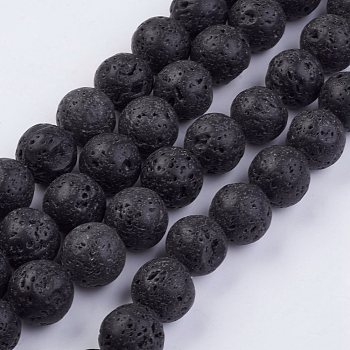 Natural Lava Rock Beads Strands, Round, 12~12.5mm, Hole: 1mm, about 33pcs/strand, 15.74 inch