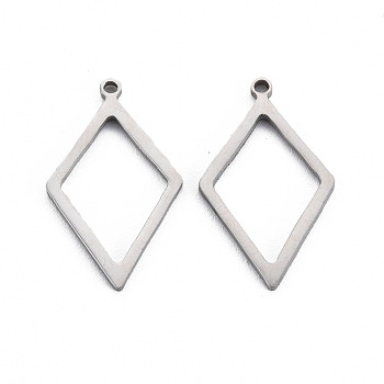 304 Stainless Steel Pendants, Laser Cut, Rhombus, Stainless Steel Color, 20x12x1mm, Hole: 1mm