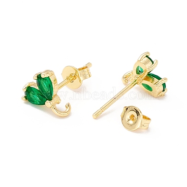 Rack Plating Brass Cubic Zirconia Stud Earrings Findings(X-MAK-I684-10G-01-RS)-2