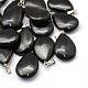 Teardrop Natural Black Stone Pendants(G-Q368-13)-1