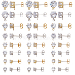 925 Sterling Silver Micro Pave Cubic Zirconia Stud Earring Findings, with Sterling Silver Friction Ear Nuts, Mixed Color, 5.5~10.5x4.5~9mm, Pin: 0.7mm, Hole: 0.8~1.2mm, Ear Nut: 4.5x6x3mm(STER-AR0001-28)
