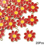 20Pcs Eco-Friendly Alloy Enamel Pendants, Cadmium Free & Lead Free & Nickel Free, Flower, Light Gold, FireBrick, 23x20.5x1.2mm, Hole: 2mm(ENAM-YW0005-85A)