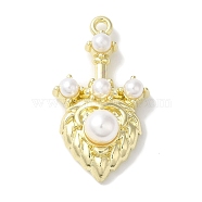 Rack Plating Alloy Pendants, with ABS Imitation Pearl, Cadmium Free & Nickel Free & Lead Free, Heart Charms, Golden, 30x17x8.5mm, Hole: 1.6mm(FIND-I039-015G)