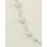 Handmade Round Glass Pearl Beads Chains for Necklaces Bracelets Making, with Iron Eye Pin, Unwelded, Platinum, White, 39.3 inch(X-AJEW-JB00055-01)