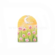 Printed Acrylic Pendants, Arch-shaped with Moon & Tulip, Yellow, 34.5x24x2mm, Hole: 1.2mm(ACRP-CJC0001-03)