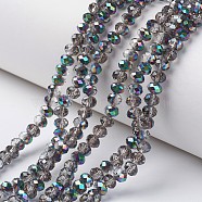 Electroplate Transparent Glass Beads Strands, Half Multi-color Plated, Faceted, Rondelle, Silver, 6x5mm, Hole: 1mm, about 83~85pcs/strand, 38~39cm(EGLA-A034-T6mm-Q13)