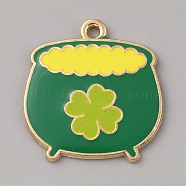 Saint Patrick's Day Alloy Enamel Pendants, Golden, Pot, 24x22.5x1.8mm, Hole: 1.5mm(ENAM-CJC0010-35C)