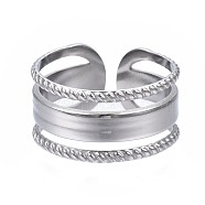304 Stainless Steel Triple Line Open Cuff Ring, Chunky Hollow Ring for Women, Stainless Steel Color, US Size 7 3/4(17.9mm)(RJEW-T023-35P)