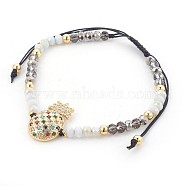 Glass Braided Bead Bracelets, with Brass and Cubic Zirconia, Pineapple, Colorful, 2 inch~3-3/8 inch(5~8.5cm)(BJEW-JB04023-03)