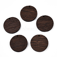 Natural Wenge Wood Pendants, Undyed, Flat Round Charms, Coconut Brown, 28x3.5mm, Hole: 2mm(WOOD-T023-29D-01)