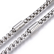 304 Stainless Steel Box Chains, Unwelded, Stainless Steel Color, 3.5~8.5x4~5mm(STAS-P219-01)