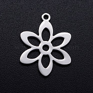 201 Stainless Steel Pendants, Flower, Stainless Steel Color, 17.5x14x1mm, Hole: 1.2mm(STAS-T046-JN256-1)