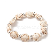 Dyed Synthetic Turquoise Tortoise Beaded Stretch Bracelet for Women, Antique White, Inner Diameter: 2-1/8 inch(5.3cm)(BJEW-JB09310-02)