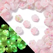 Luminous Resin Decoden Cabochons, Flower, Glow in the Dark, with Glitter Power, Pink, 9.5x3mm(RESI-Z032-03A)