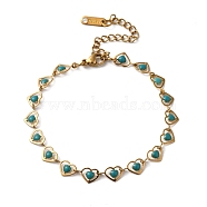 304 Stainless Steel Heart Link Bracelets for Women, Golden, Turquoise, 6-3/4 inch(17.3cm)(BJEW-C076-02A-02)